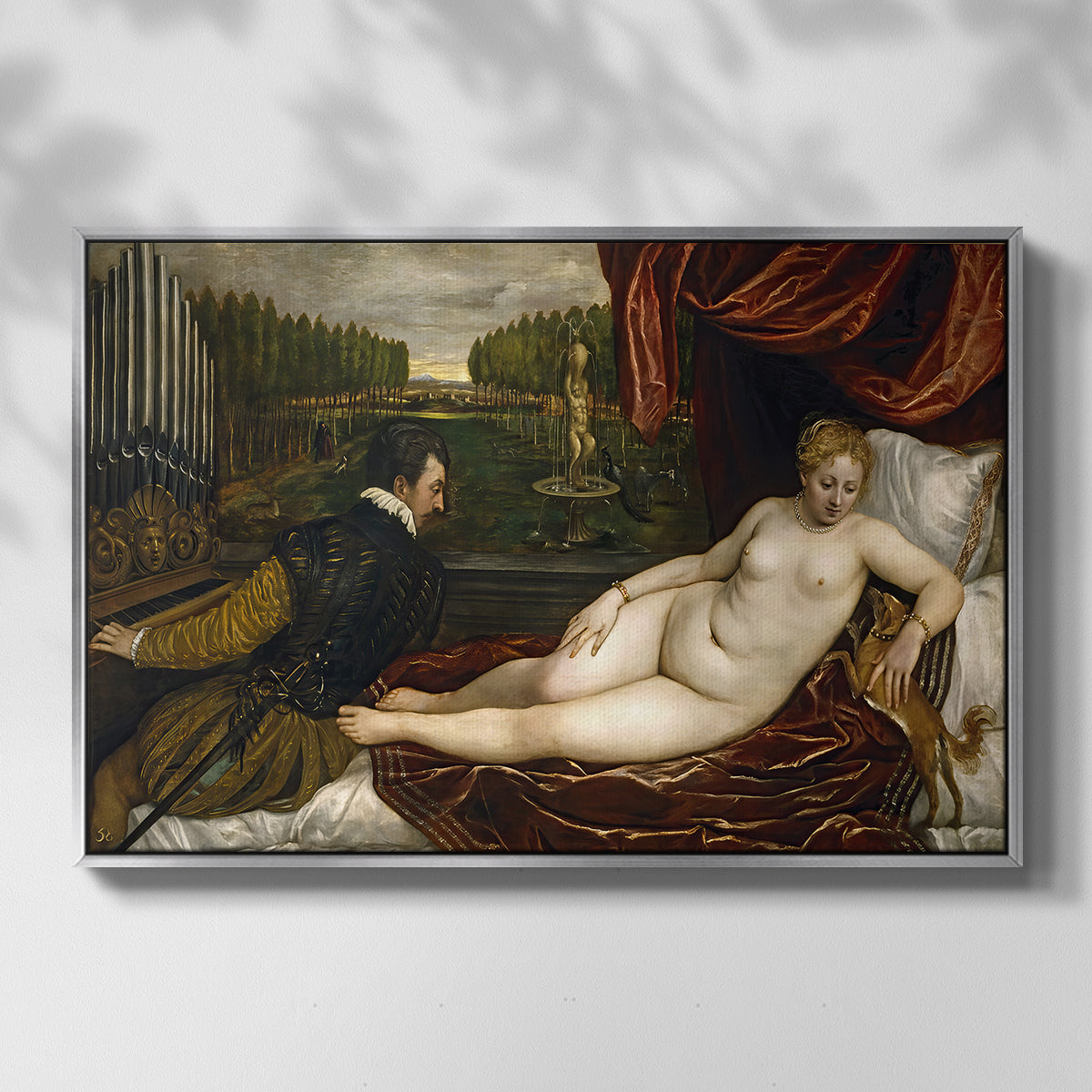 Venus with an Organist and a Dog, c. 1550 - Floater Framed Canvas Print