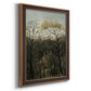 Dreamlike forest landscape scene by Henri Rousseau printed on canvas in an ornate bronzed mahogany wood frame with a vertical orientation.