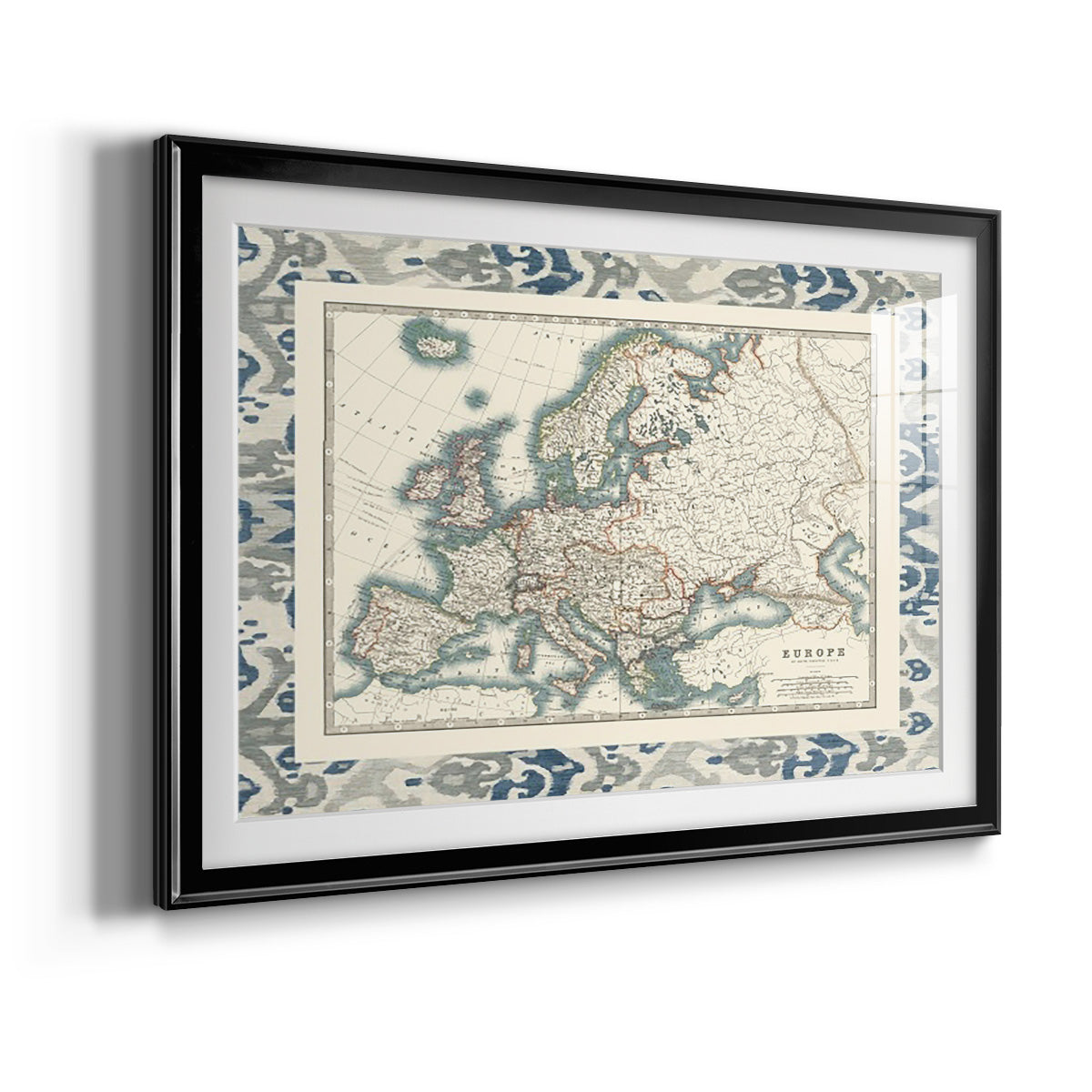 Bordered Map of Europe - Modern Framed Art Print