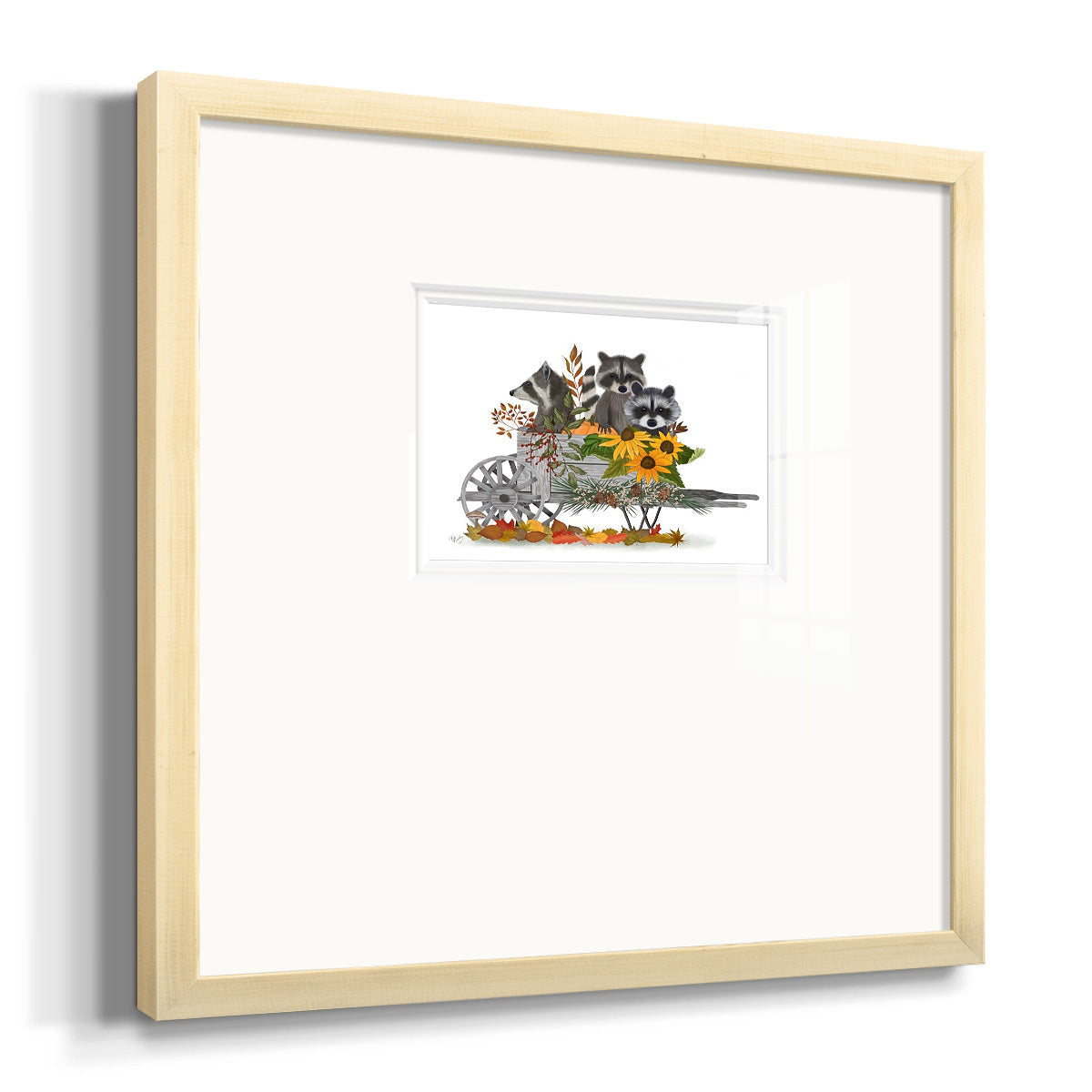 Raccoon Wheelbarrow Premium Framed Print Double Matboard