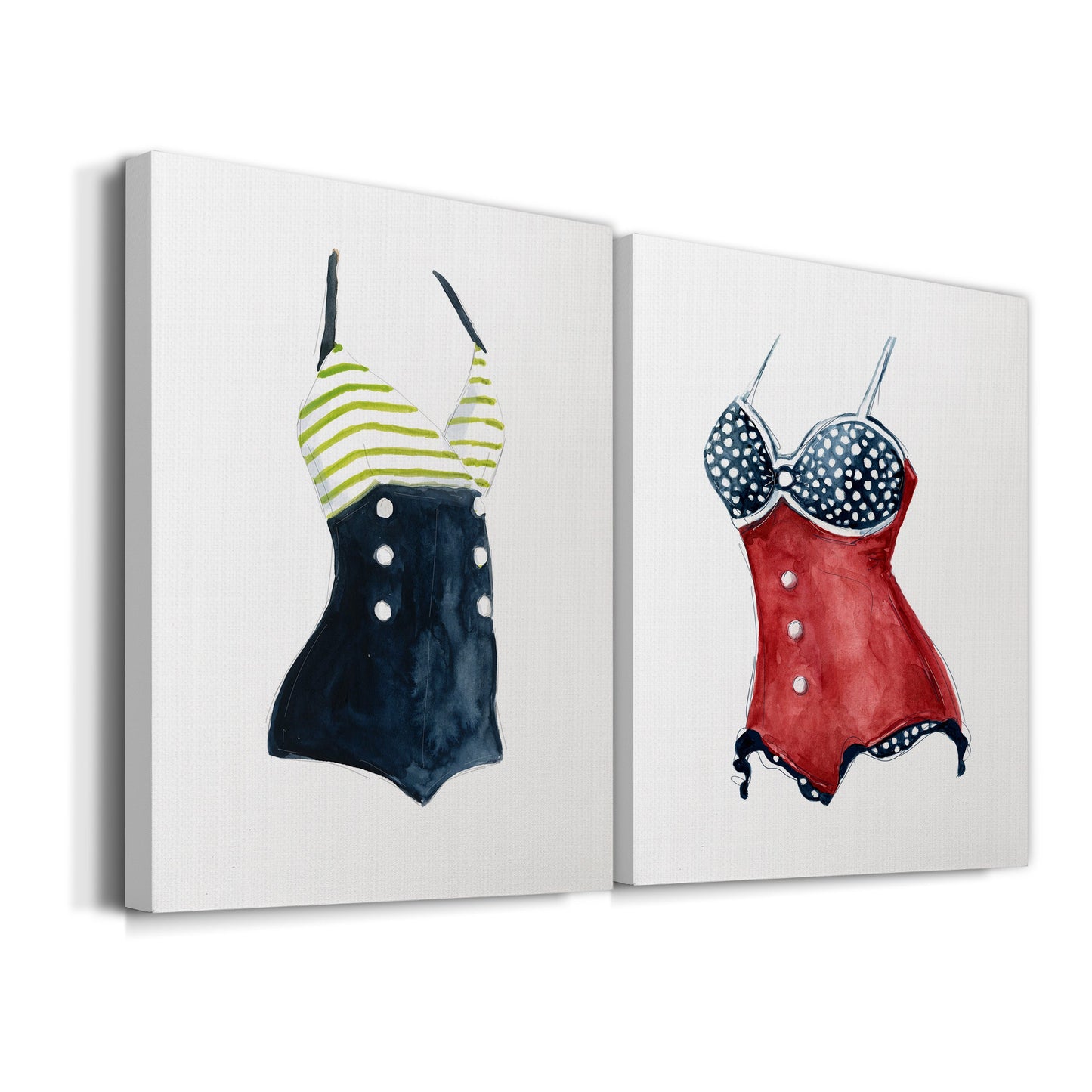 Vintage Swimwear I Premium Gallery Wrapped Canvas - Ready to Hang - Set of 2 - 8 x 12 Each