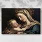 Mother and child embrace in a serene moment set against a dark background highlighting devotion and tenderness