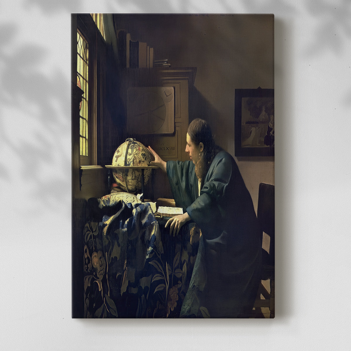 Canvas art print of a scholarly figure with instruments and soft illumination with a soft shadow on a white background.