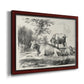 Classical pastoral landscape artwork by Nicolas Berchem printed on canvas in an ornate cherry burl wood frame.