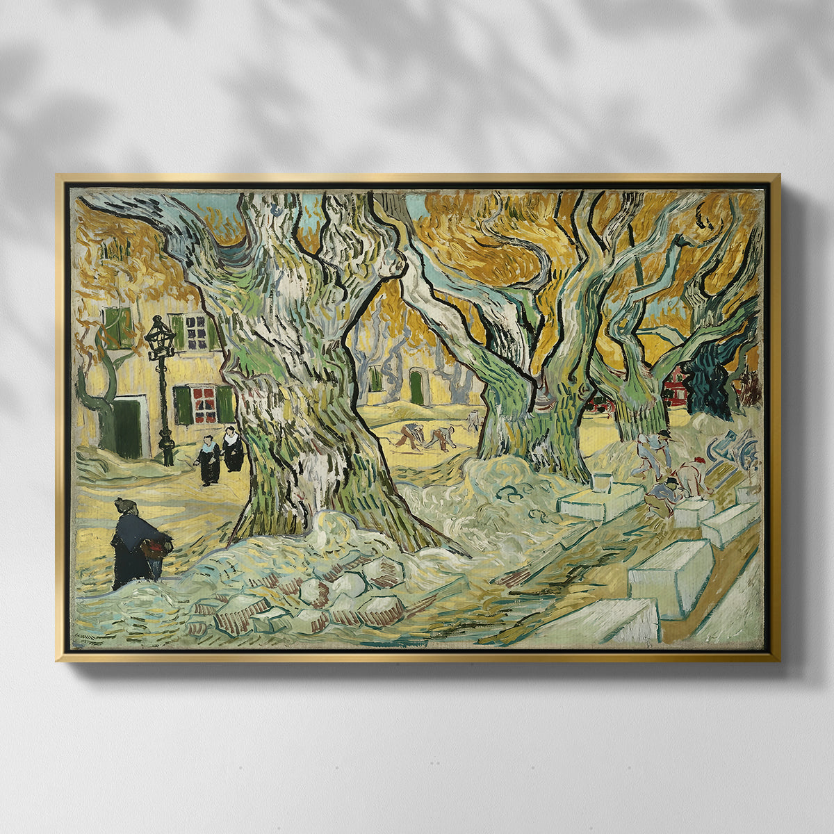 The Large Plane Trees (Road Menders at Saint-Rémy), 1889 - Floater Framed Canvas Print