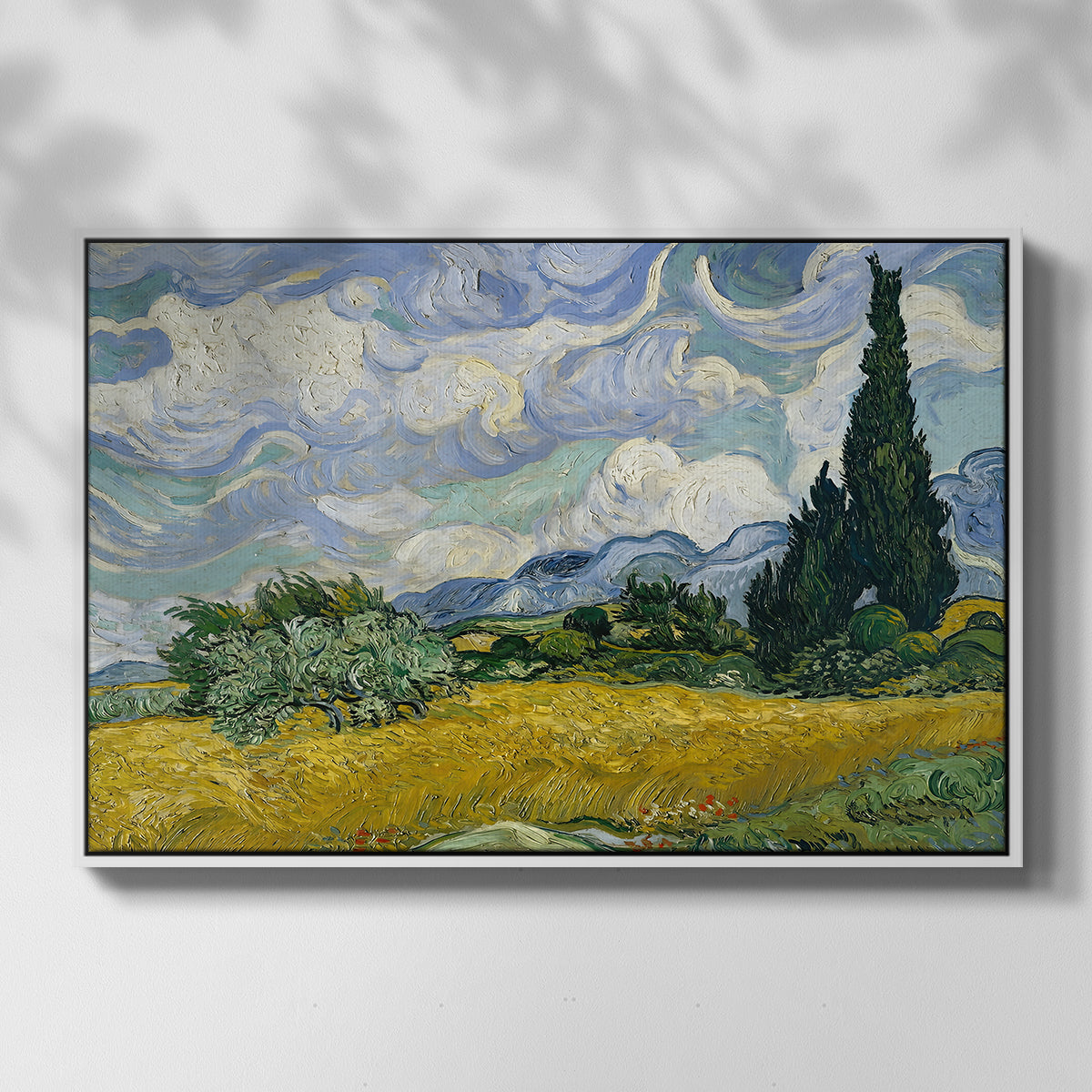 Wheat Field with Cypresses, 1889 - Floater Framed Canvas Print