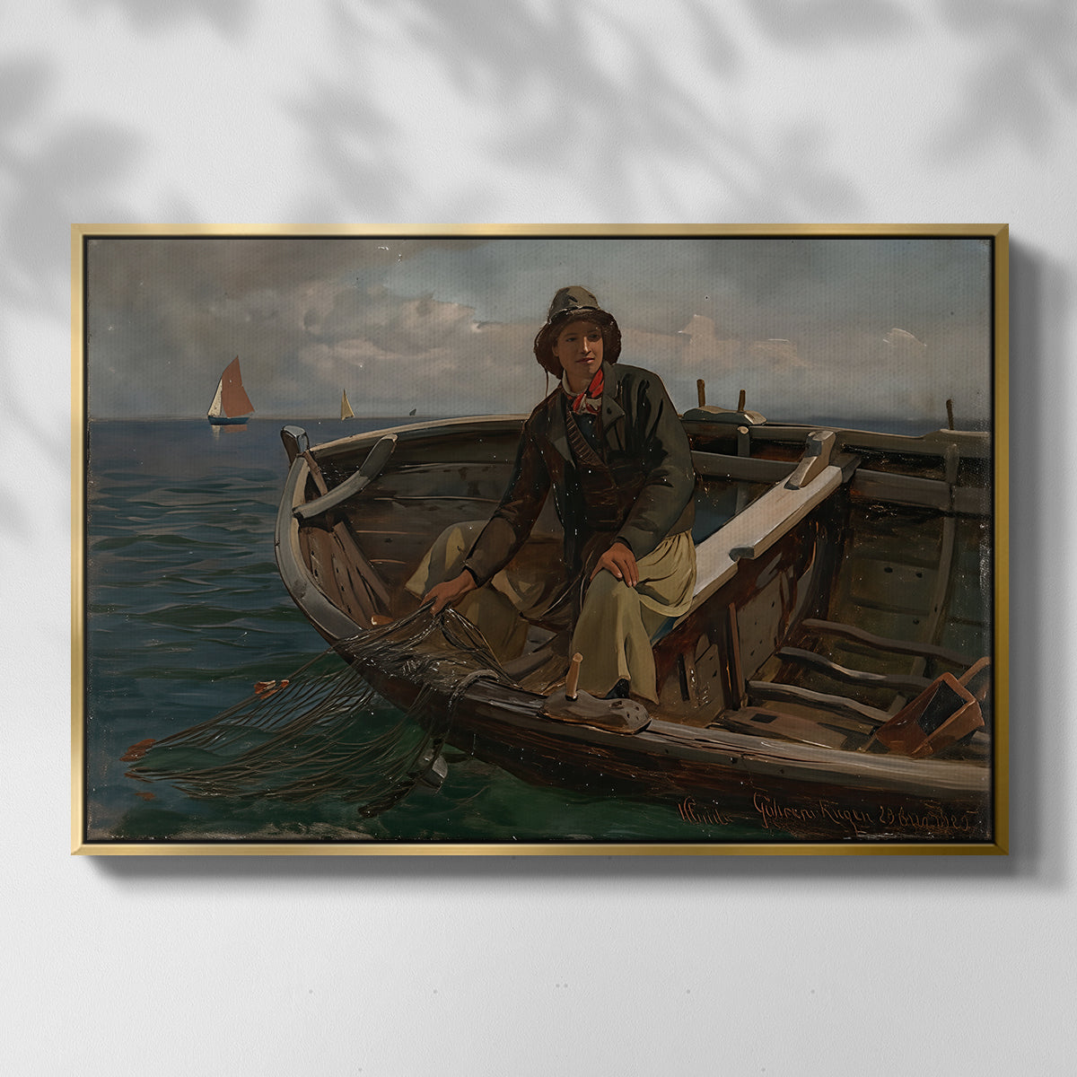 Fishermen from Rügen, 1882 - Floater Framed Canvas Print