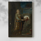 Canvas art print of a dark composition with a central figure and strong contrast with a soft shadow on a white background.