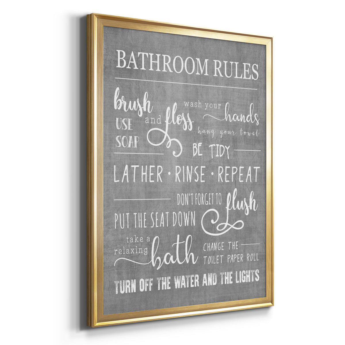 Neutral Bathroom Rules - Modern Framed Canvas Print