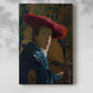 Canvas art print of a close-up figure with bold tones and soft light with a soft shadow on a white background.