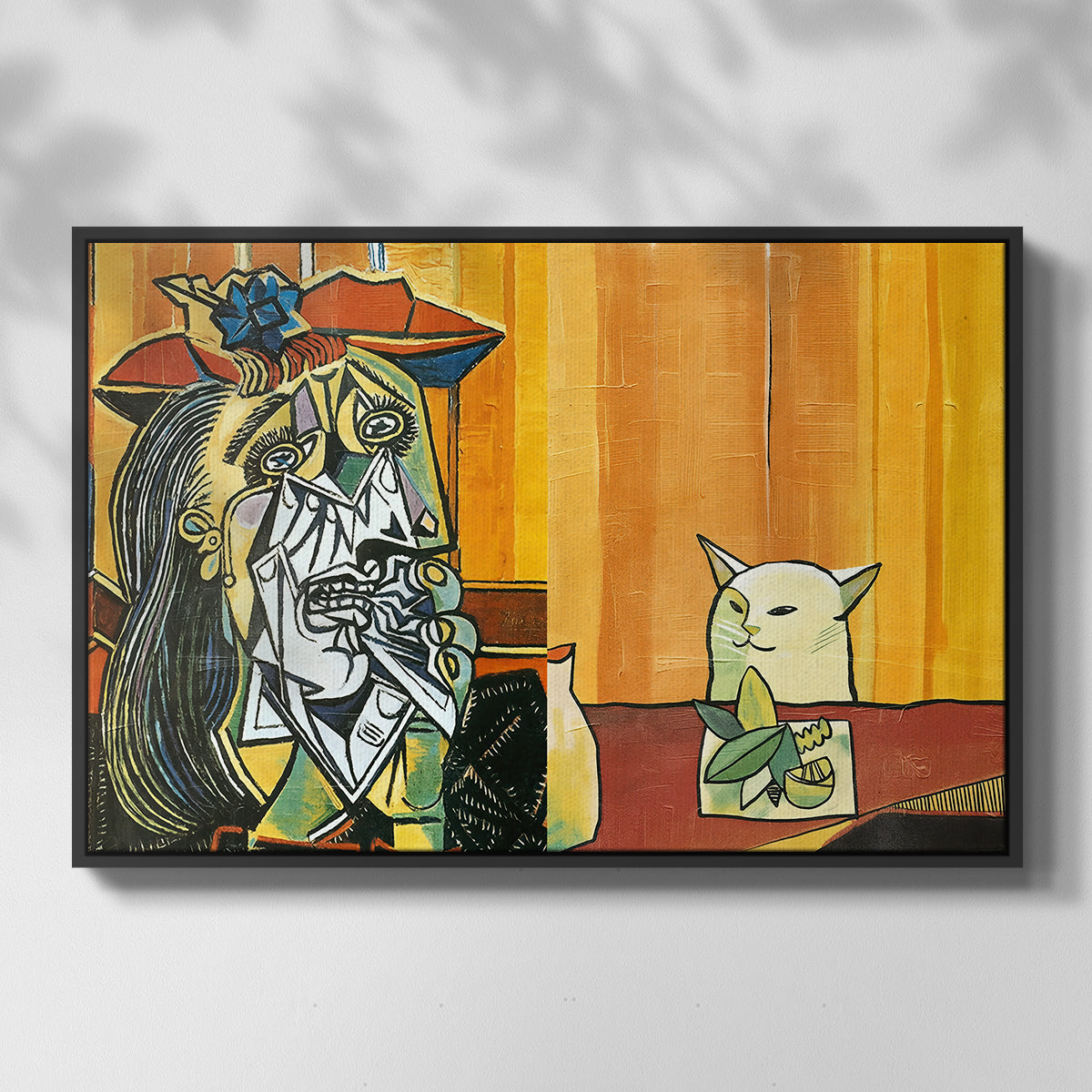 Woman Yelling at a Cat Meme (Picasso Parody) - Floater Framed Canvas Print