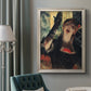 Impressionist portrait of a café singer by Edgar Degas in an ornate champagne frame displayed in a neutral interior setting.