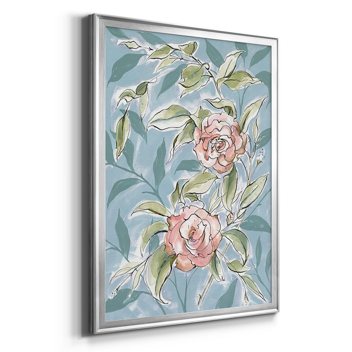 Faded Camellias II - Modern Framed Canvas Print