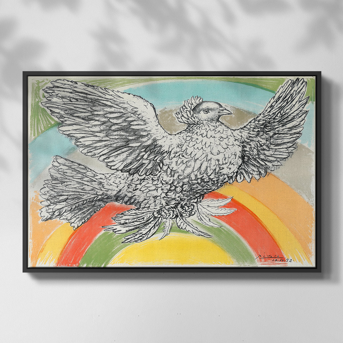 Flying Dove with Rainbow (Colombe volant à l'Arc-en-ciel), 1952 - Floater Framed Canvas Print