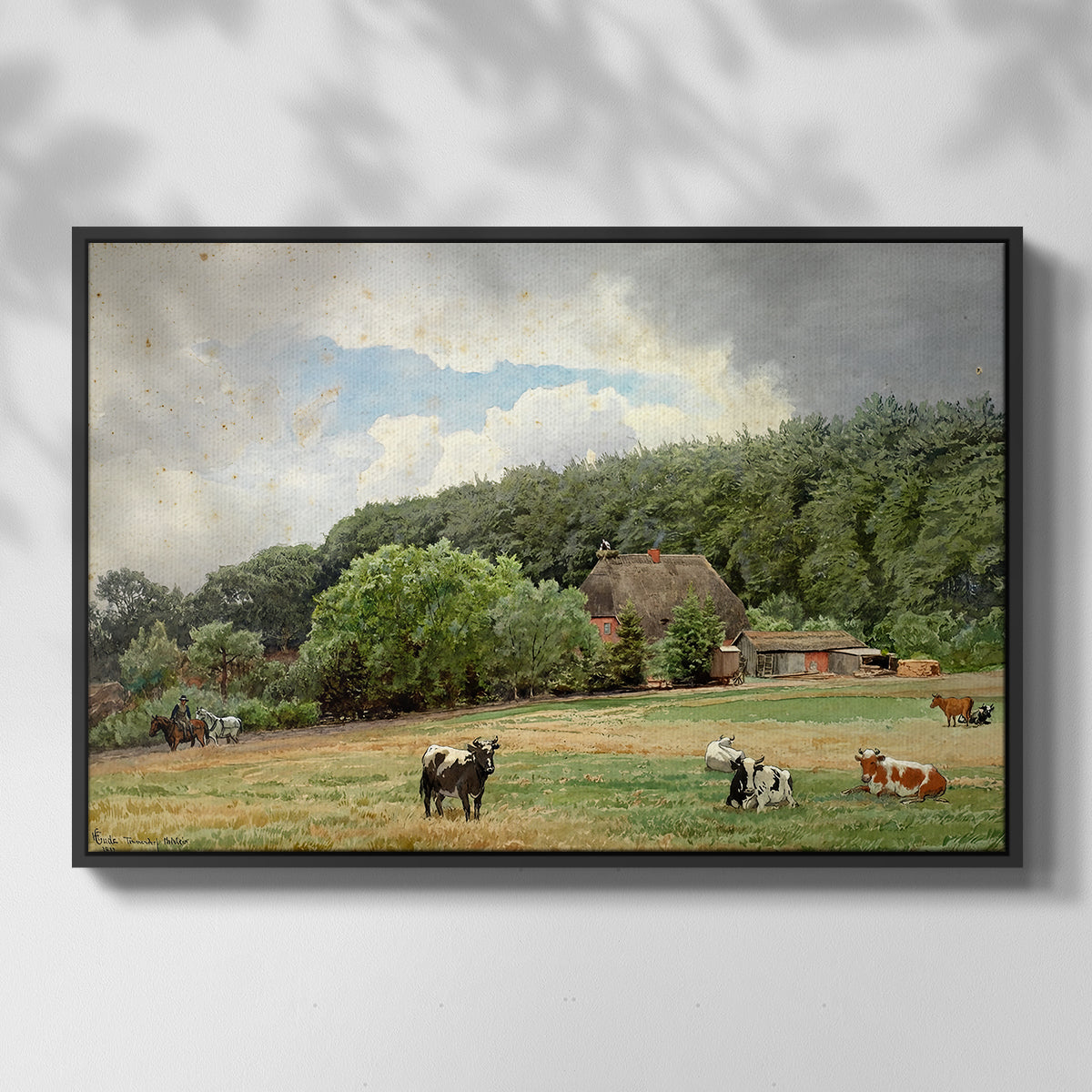 Farm with Grazing Cows (Bondegård med beitende kuer), 1892 - Floater Framed Canvas Print