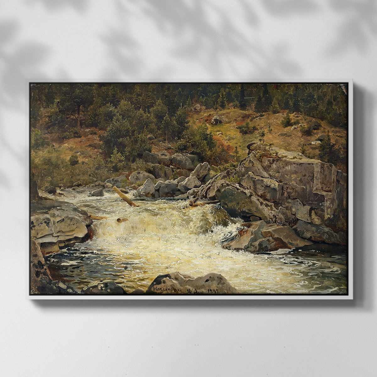 Waterfall in Hallingdal, 1848 - Floater Framed Canvas Print