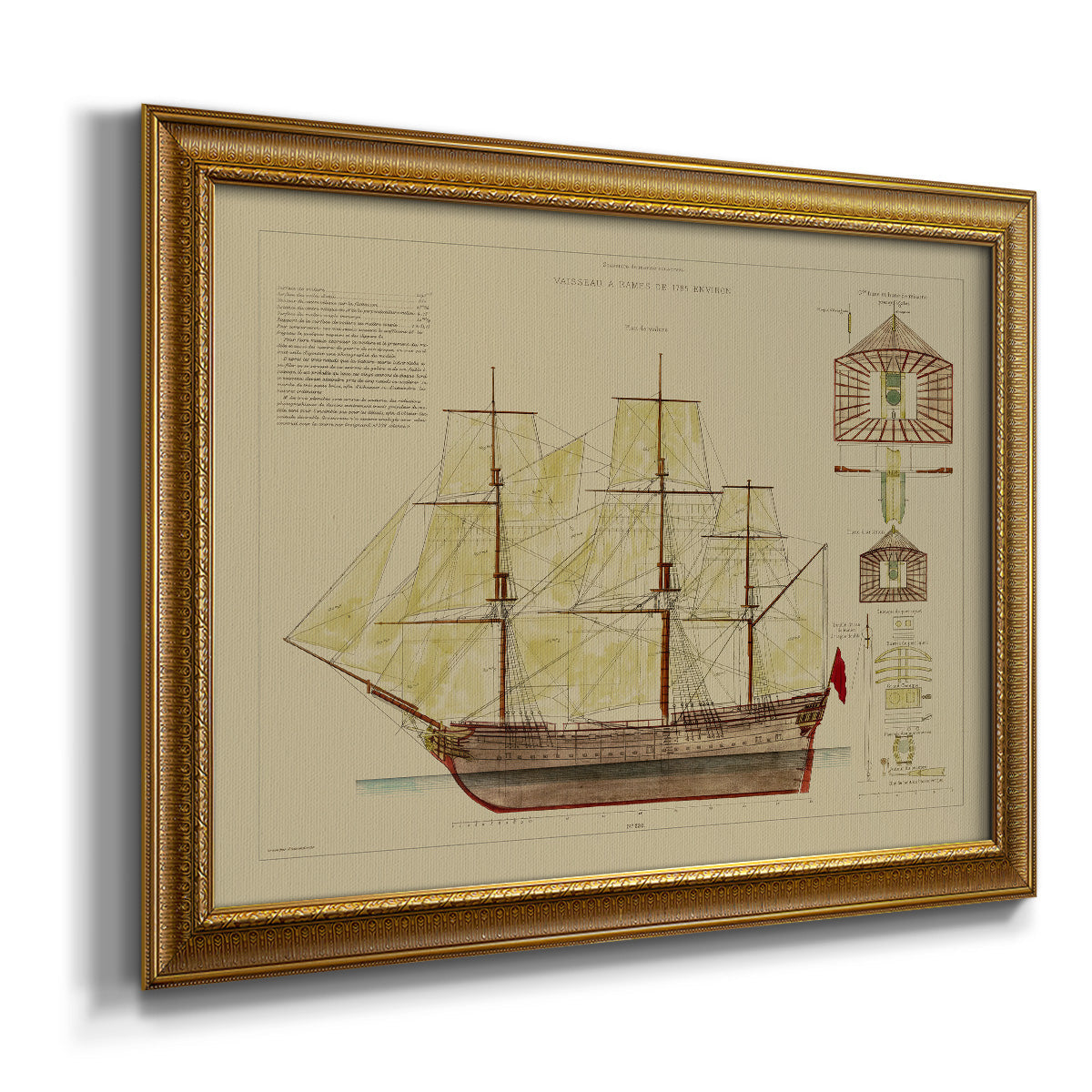 Antique Ship Plan VIII Premium Framed Canvas- Ready to Hang