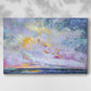 Vibrant sunset over tranquil ocean with pastel clouds, capturing the calming essence of twilight hours