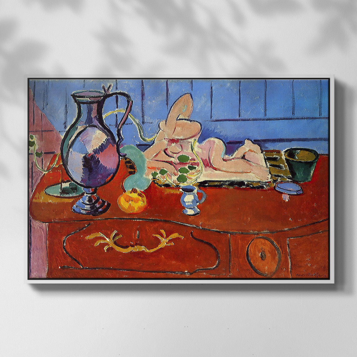 Still Life with a Pewter Jug and Pink Statuette, 1910 - Floater Framed Canvas Print