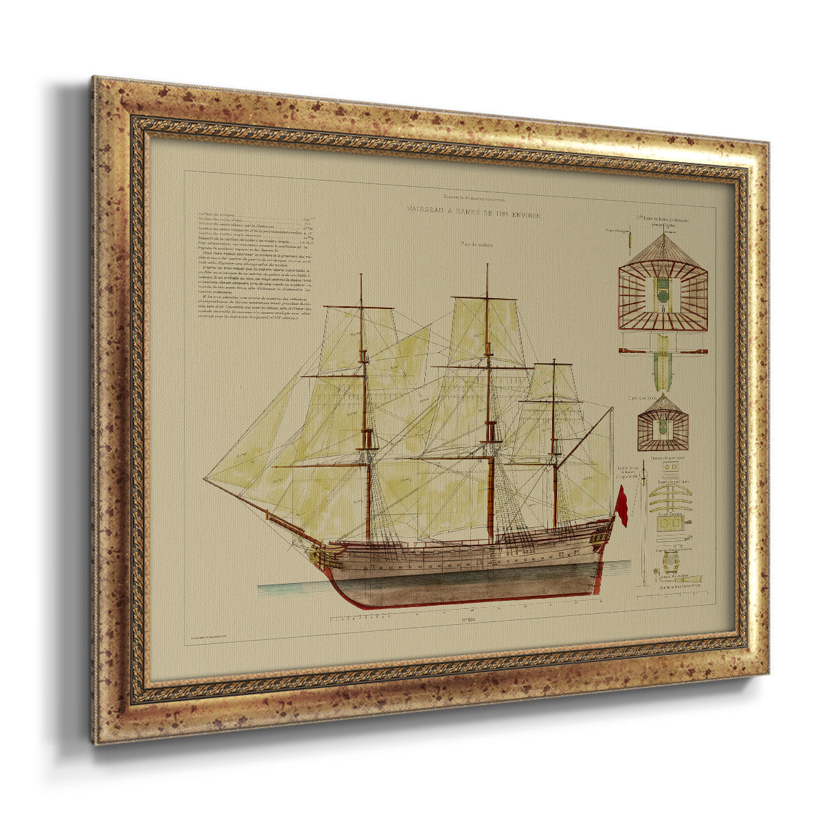 Antique Ship Plan VIII Premium Framed Canvas- Ready to Hang