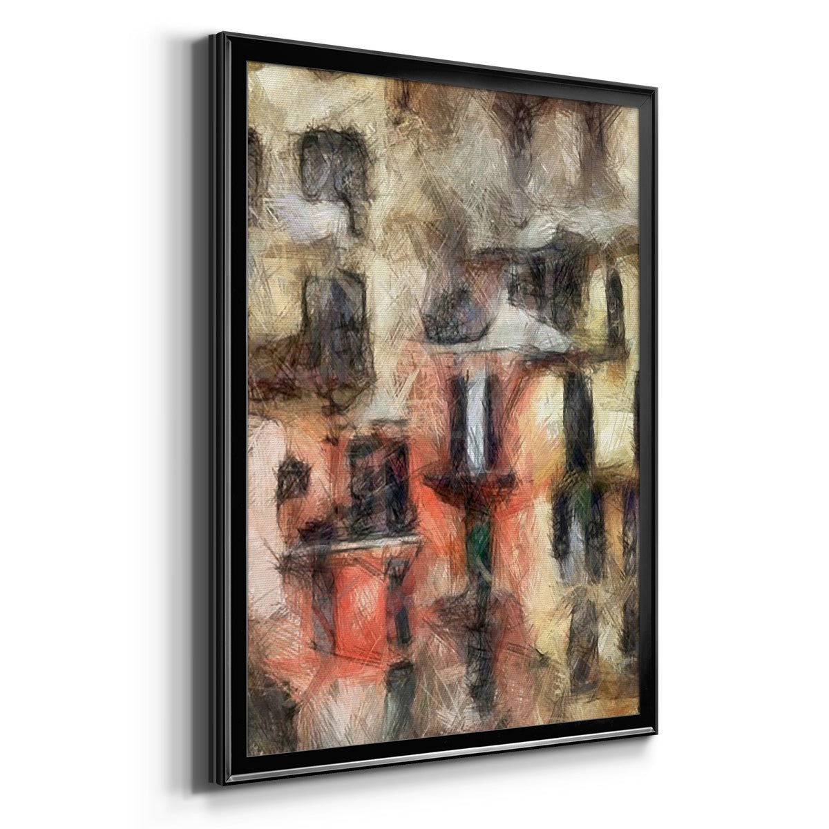 Stacked Houses I - Modern Framed Canvas Print