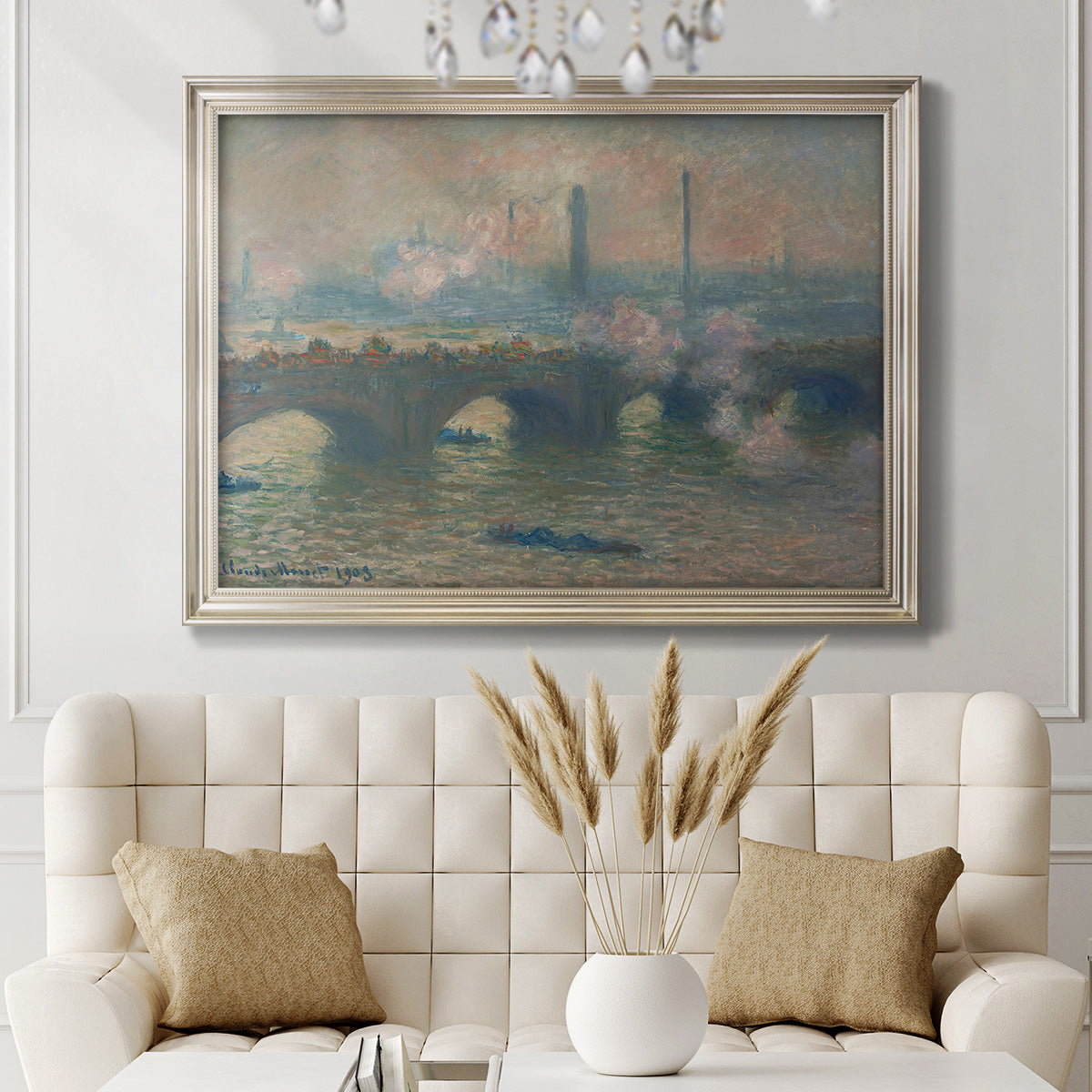 Waterloo Bridge, Gray Day - Ornate Framed Canvas Print