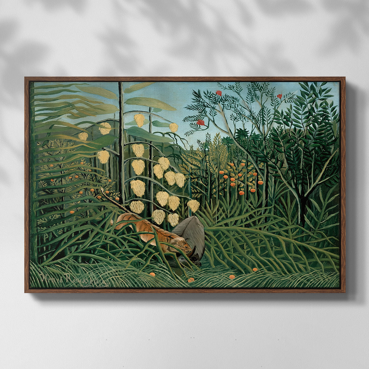 Fight Between a Tiger and a Buffalo, 1908 - Floater Framed Canvas Print