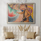 Neo-impressionist abstract portrait by Paul Signac in an ornate champagne frame displayed in a neutral-toned interior setting.