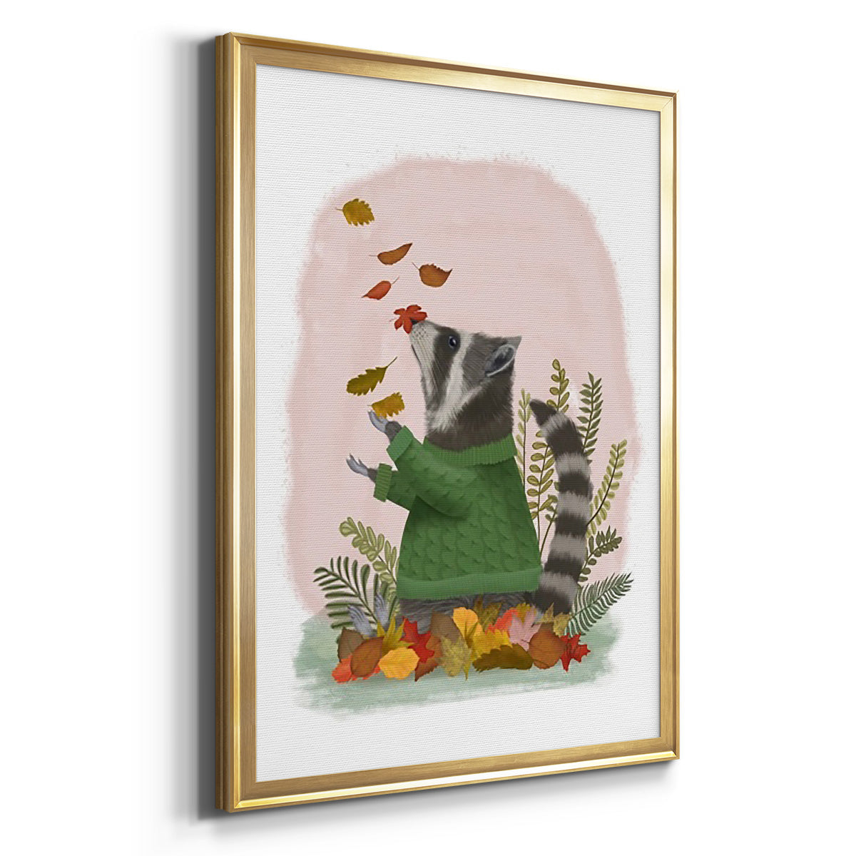 Raccoon Catching Leaves - Modern Framed Canvas Print