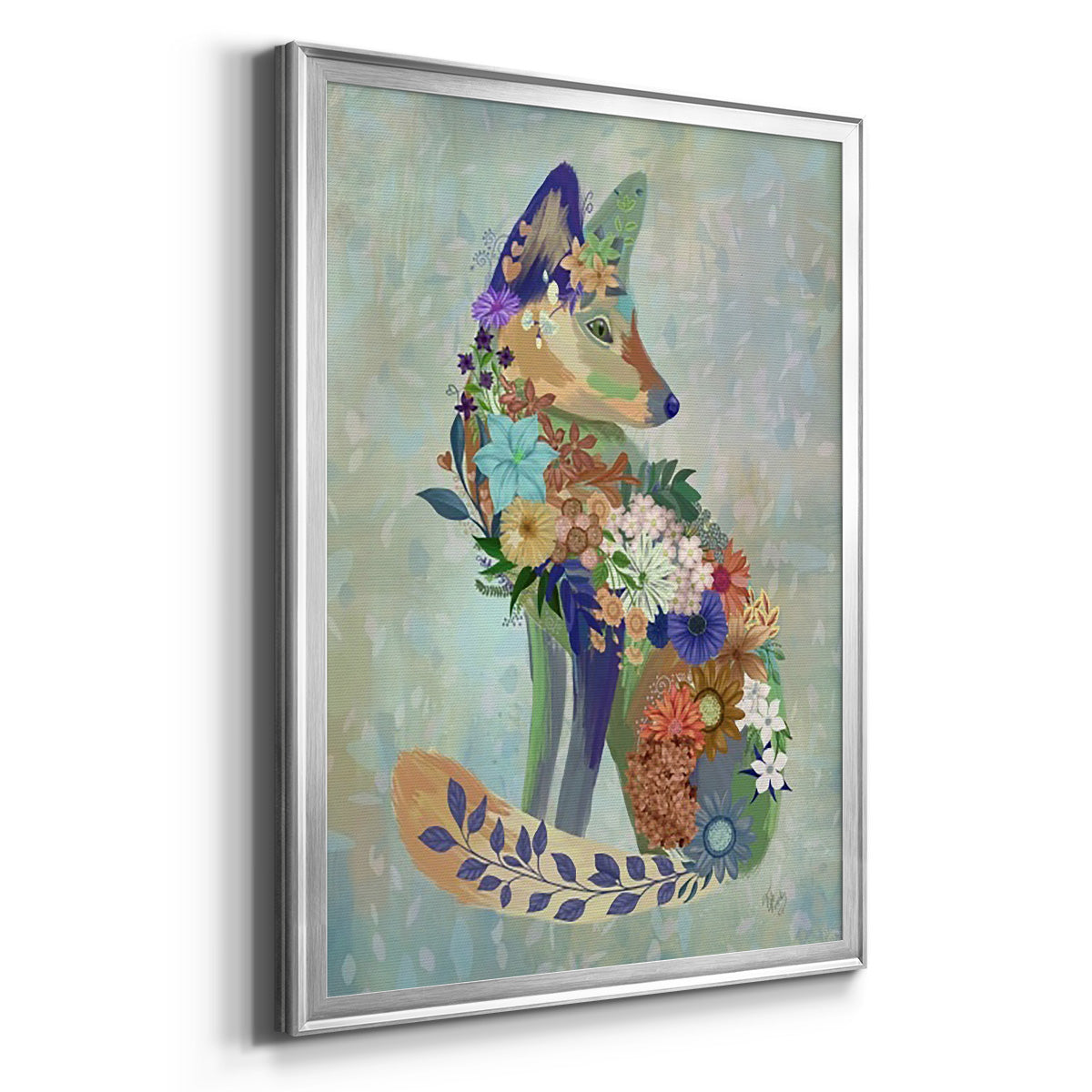 Fantastic Florals Fox, Sitting - Modern Framed Canvas Print