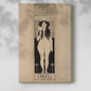 Canvas art print of a stylized figure with decorative elements and strong vertical form with a soft shadow on a white background.