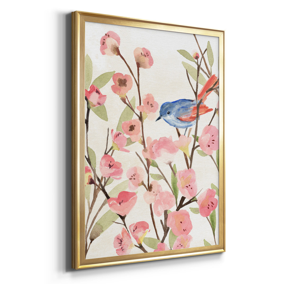 Cherry Blossom Perch II - Modern Framed Canvas Print