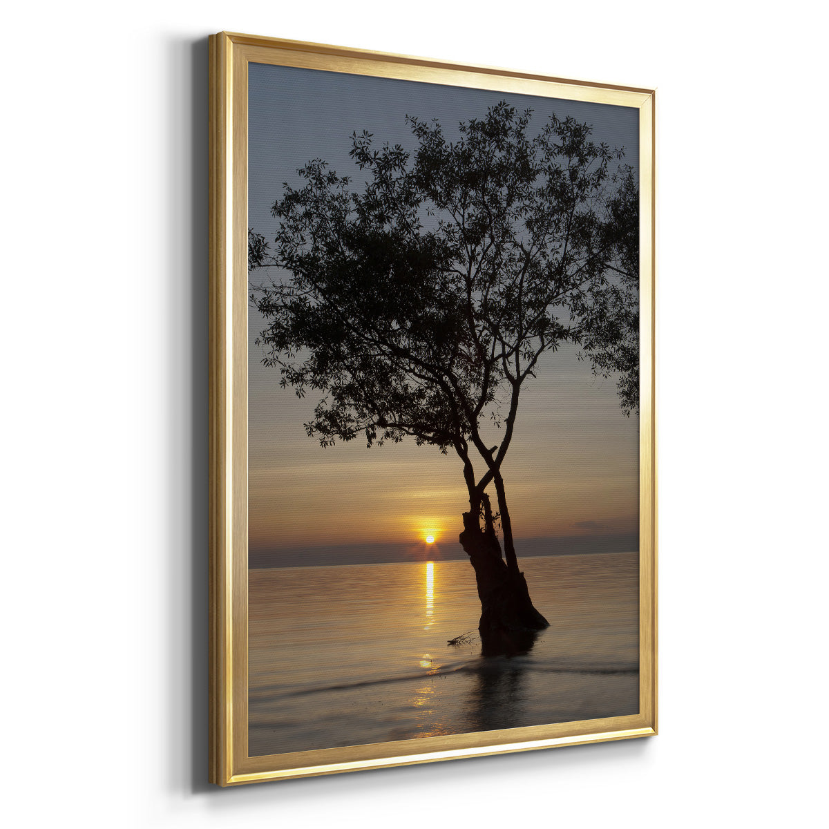 Sunset Silhouette - Modern Framed Canvas Print