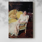 Canvas art print of a relaxed figure in a domestic setting with warm tones with a soft shadow on a white background.