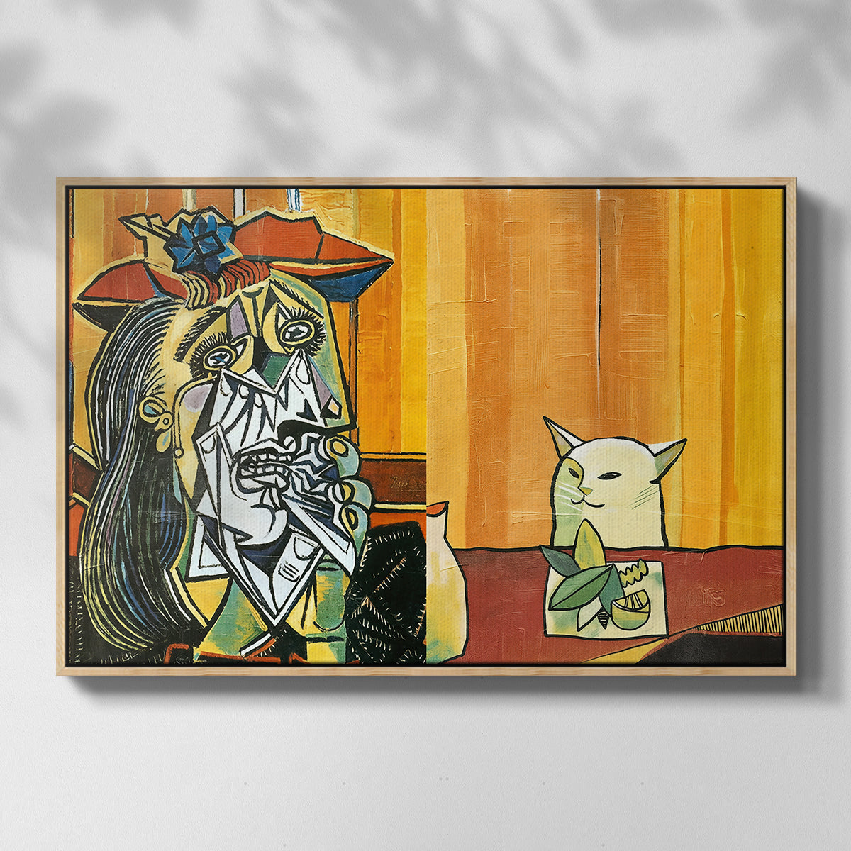 Woman Yelling at a Cat Meme (Picasso Parody) - Floater Framed Canvas Print