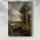 Canvas art print of a panoramic countryside with soft light and layered depth with a soft shadow on a white background.