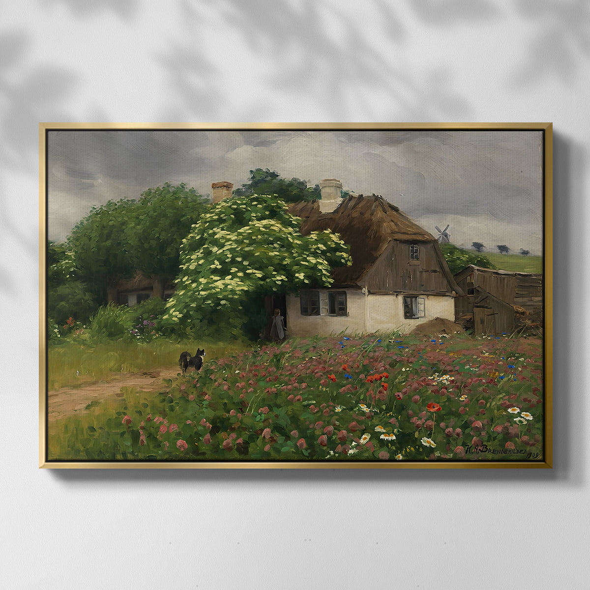 Farmhouse with Meadow Flowers, 1909 - Floater Framed Canvas Print