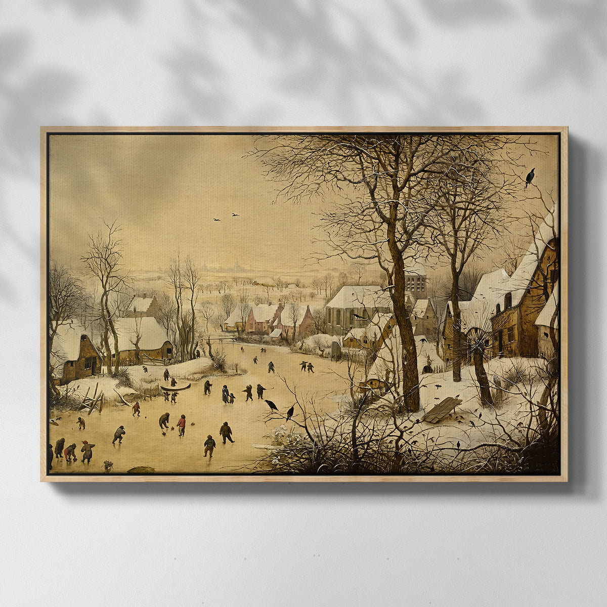 Winter Landscape with Skaters and Bird Trap, 1565 - Floater Framed Canvas Print