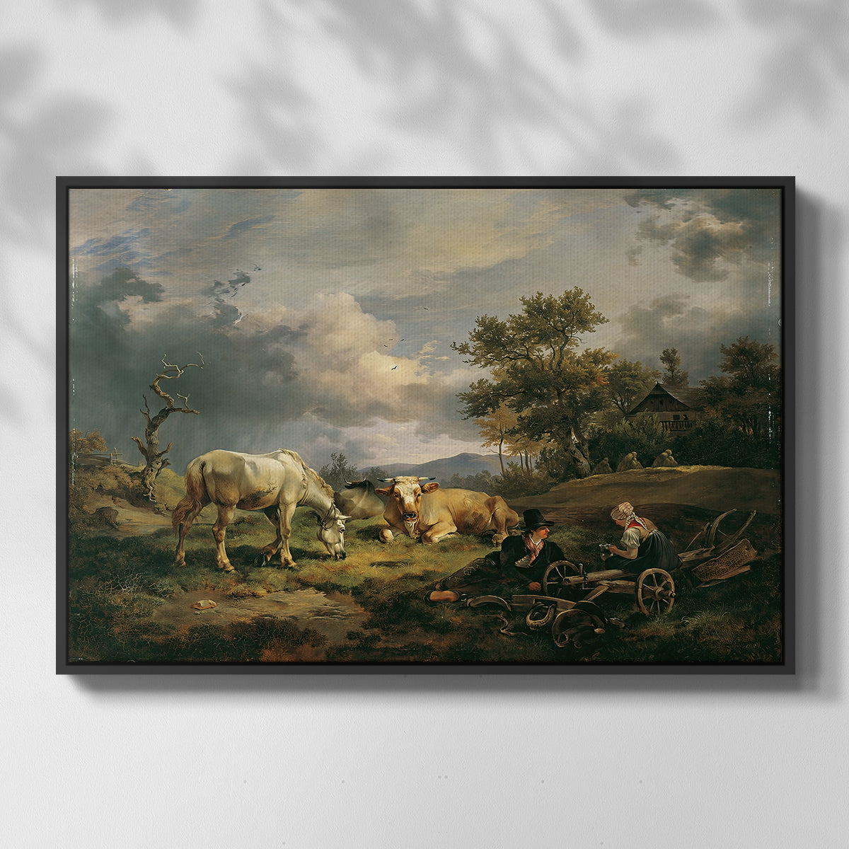 Young Peasant Couple Resting in the Field, 1829 - Floater Framed Canvas Print
