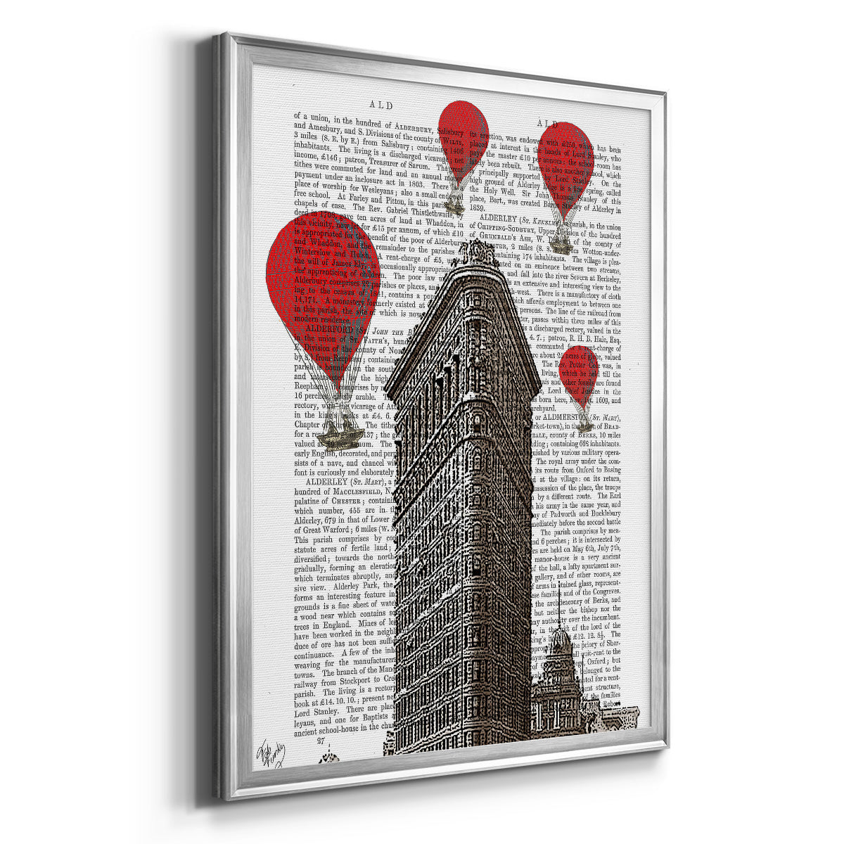 Flat Iron Building and Red Hot Air Balloons - Modern Framed Canvas Print