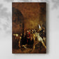 Canvas art print of a somber composition with figures gathered in shadow with a soft shadow on a white background.