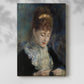 Canvas art print of a figure focused on needlework in a peaceful interior with a soft shadow on a white background.