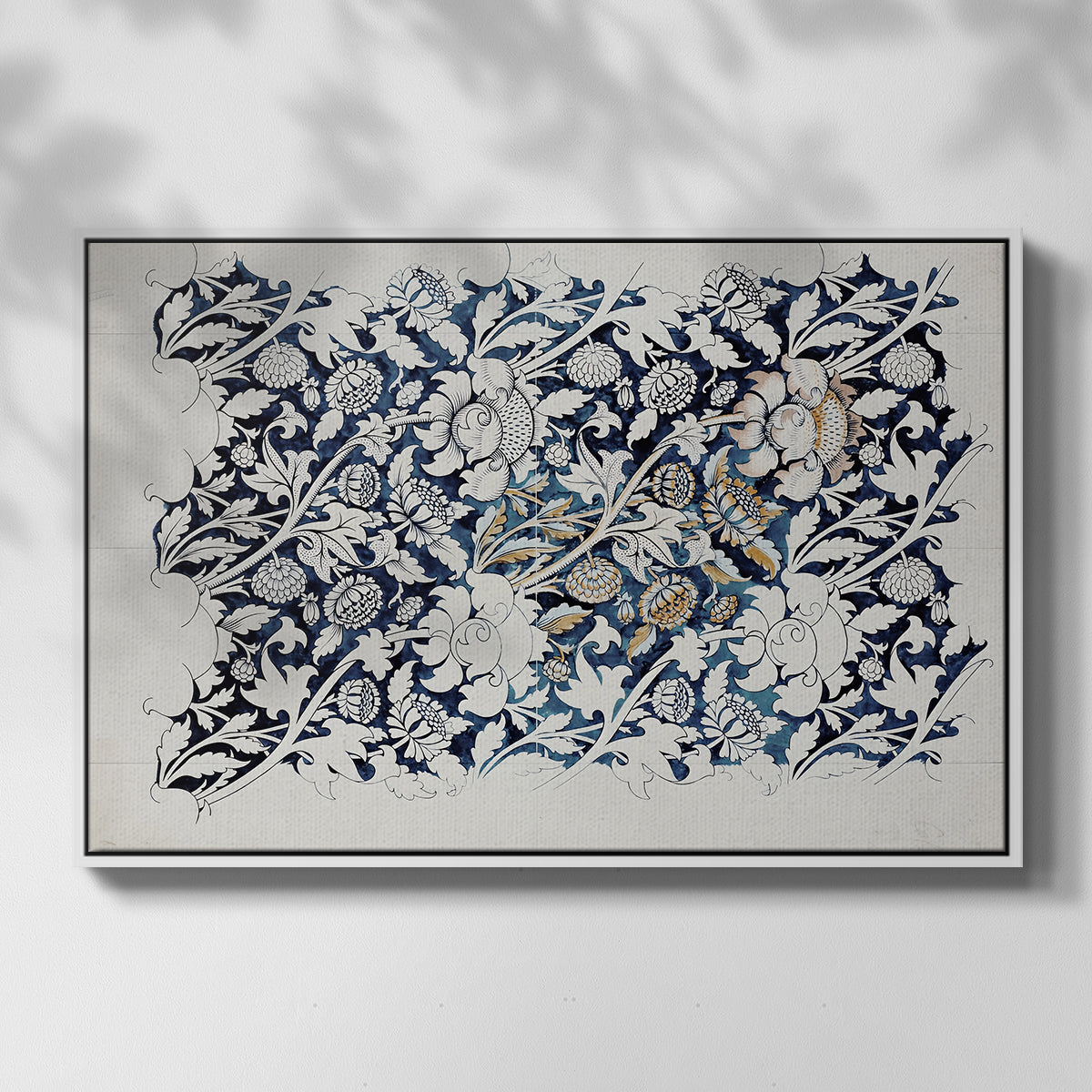 Watercolour for Printed Fabric Design: Wey, c. 1882-1883 - Floater Framed Canvas Print