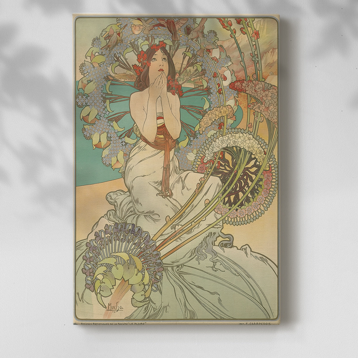 Canvas art print of a vintage advertisement featuring a stylized figure promoting Monaco with a soft shadow on a white background.