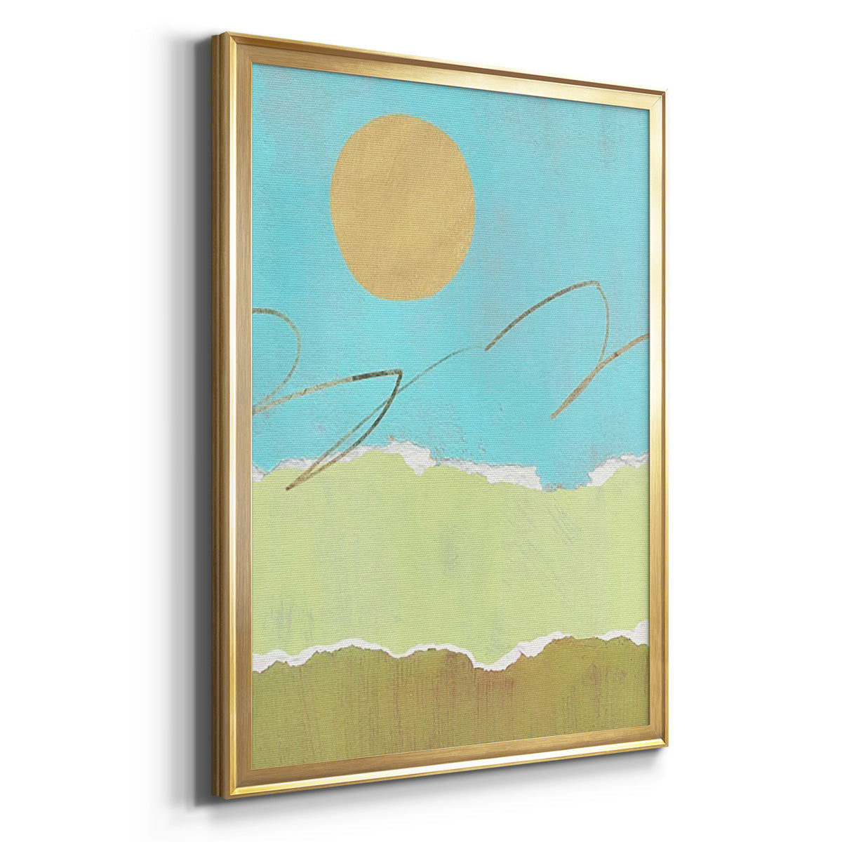 Green and Gold Pieced Landscape I - Modern Framed Canvas Print