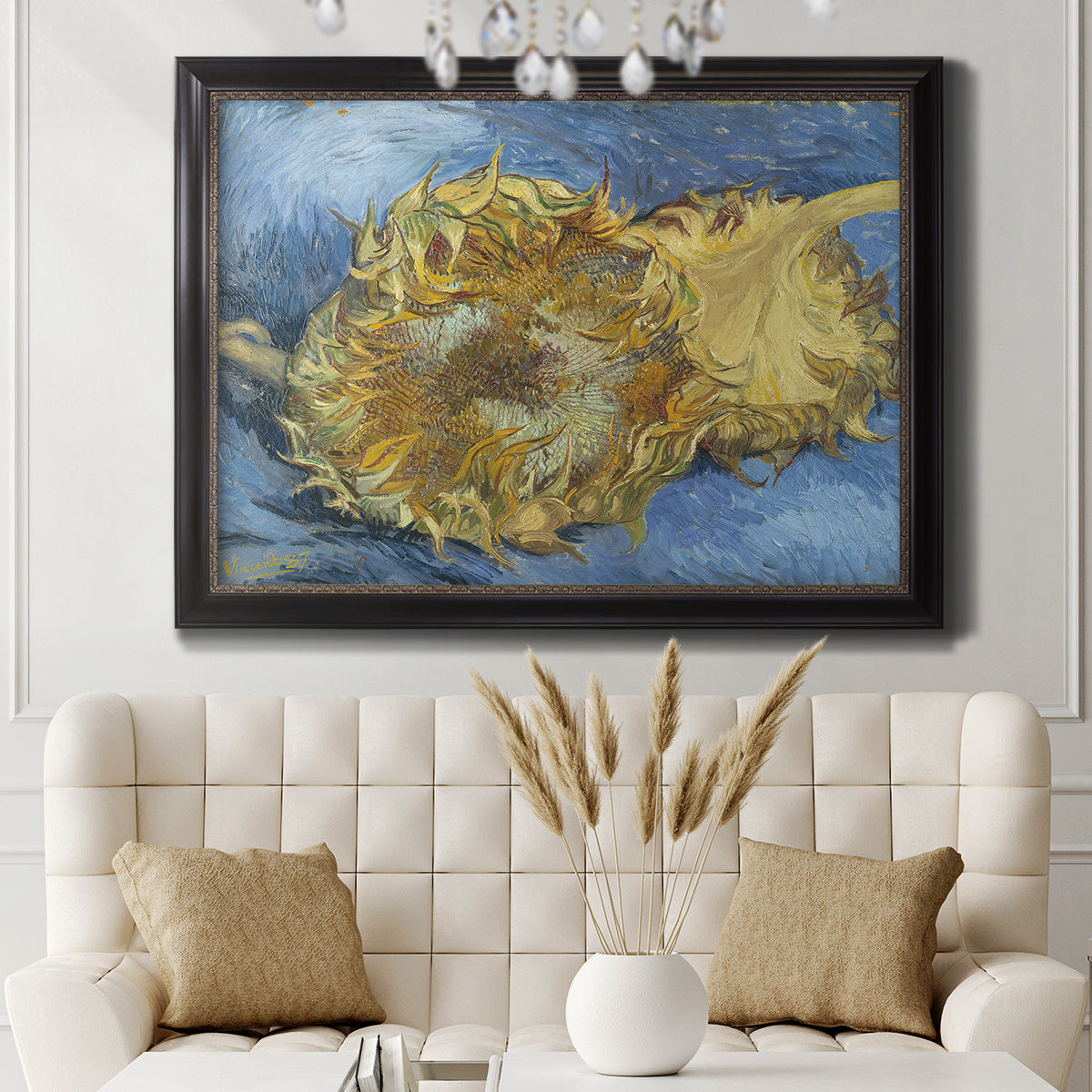 Two Cut Sunflowers - Ornate Framed Canvas Print