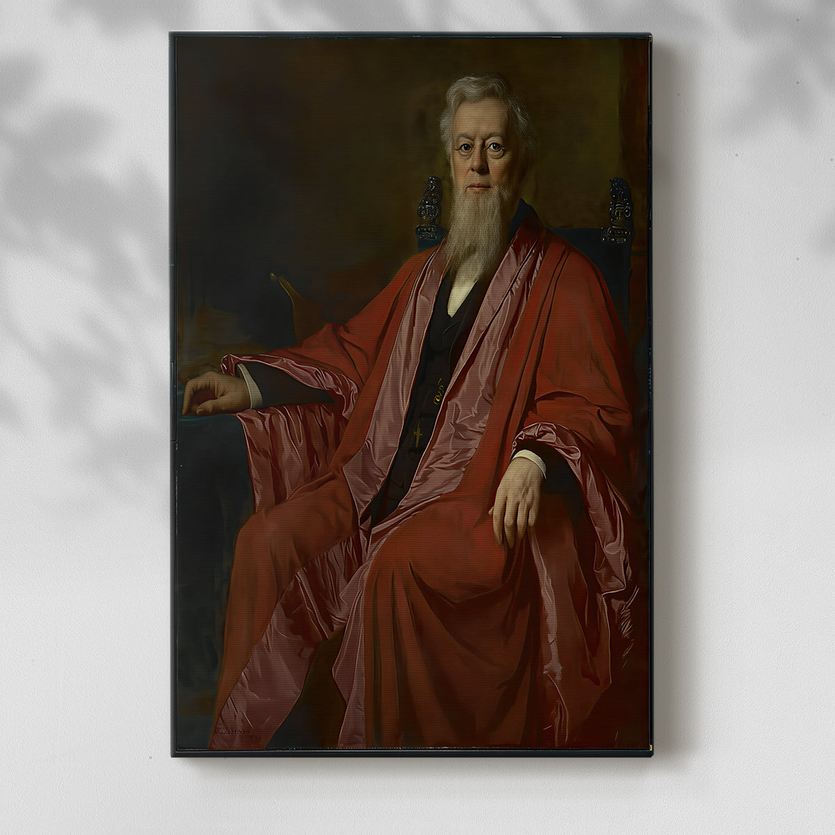 Canvas art print of a dignified male figure with refined clothing and soft light with a soft shadow on a white background.