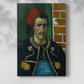 Canvas art print of a vivid figure with strong outlines and vibrant tones with a soft shadow on a white background.