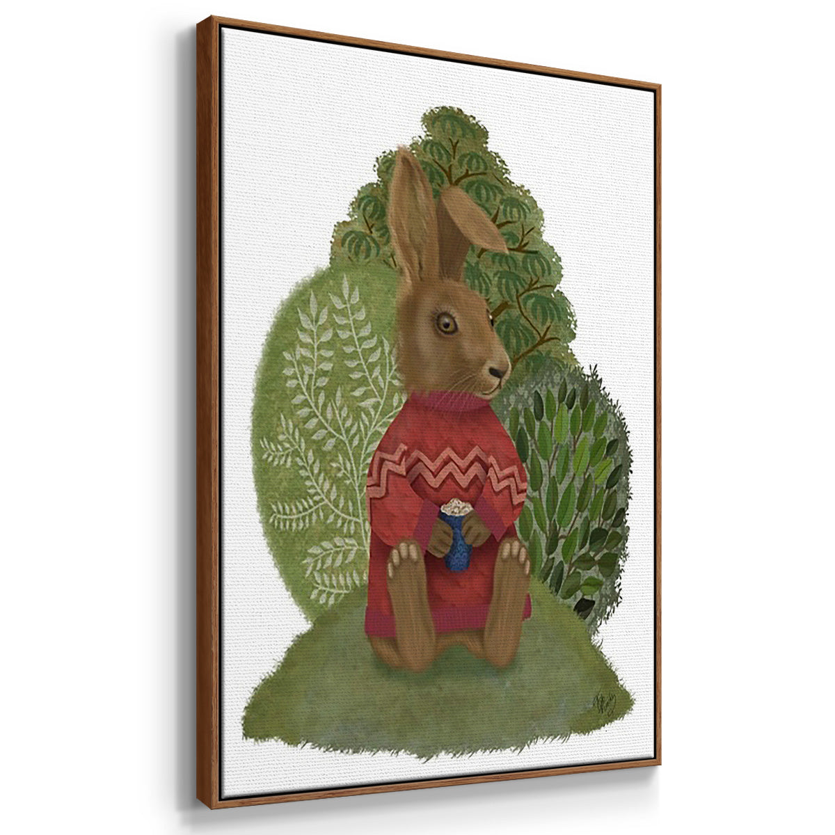 Latte Moose in Sweater - Framed Premium Gallery Wrapped Canvas L Frame 3 Piece Set - Ready to Hang