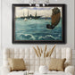 Impressionist naval seascape with the Kearsarge by Édouard Manet in an ornate black frame with gilded inner detail displayed in a neutral-toned interior setting.